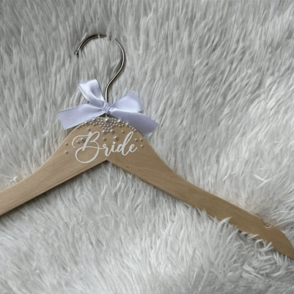 Wooden Bridal Hanger – Faux Pearl Butterfly Knot & Ribbon
