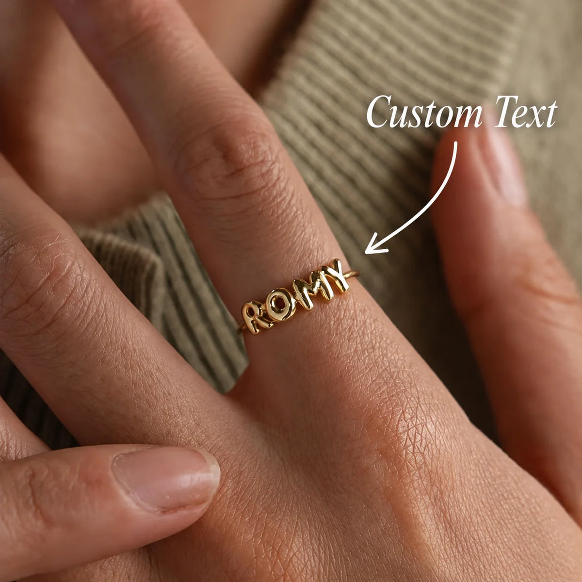 Personalized Bubble Font Name Ring – Custom Open Band for Women