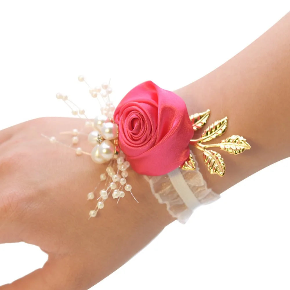 Wrist Corsage Flower Bracelet – Silk Rose Bridesmaid Wedding