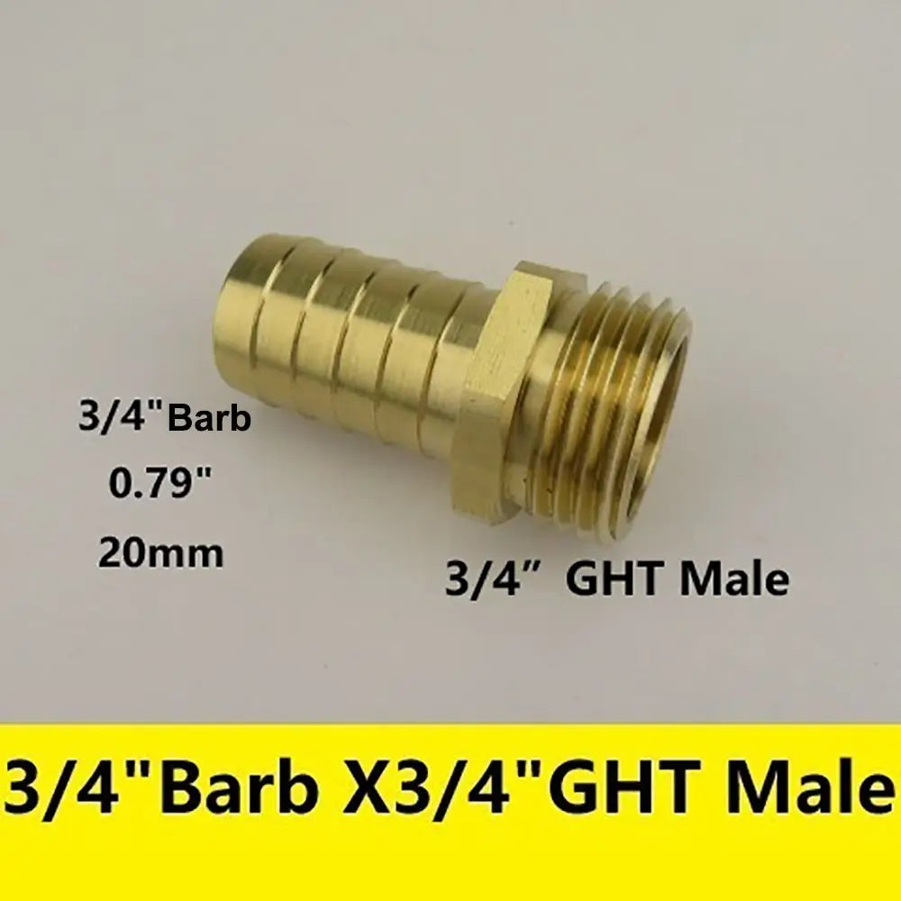 Brass Barb Fitting 3/8"–3/4" x 3/4" GHT Garden Hose Adapter