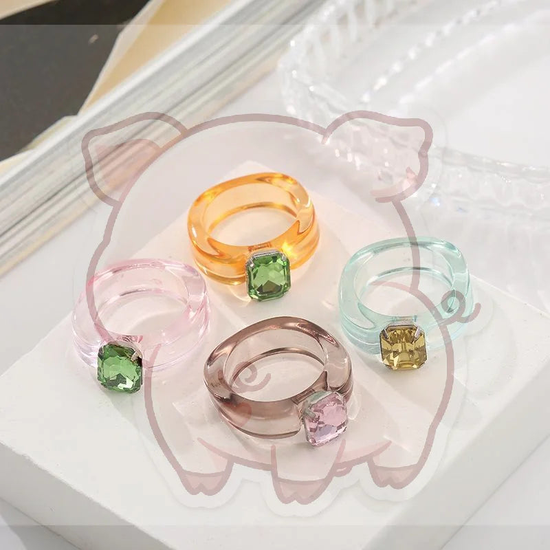 Y2K Chunky Resin Ring – Candy Color Rhinestone Fashion Jewelry