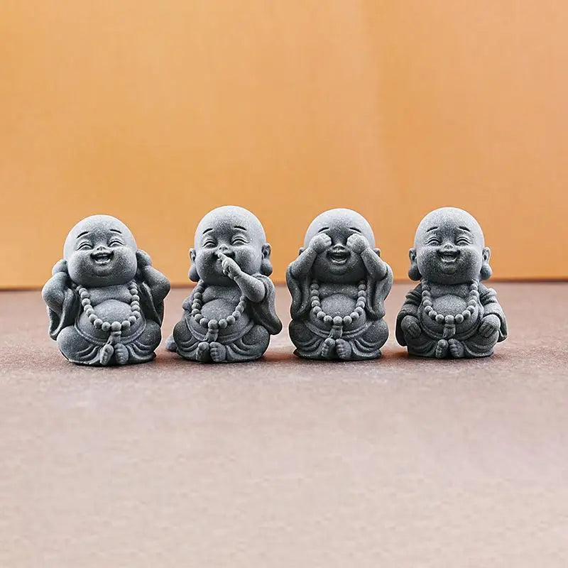 Zen Little Monk Statues – Resin Buddhist Figurines, 1 or 4 Pc
