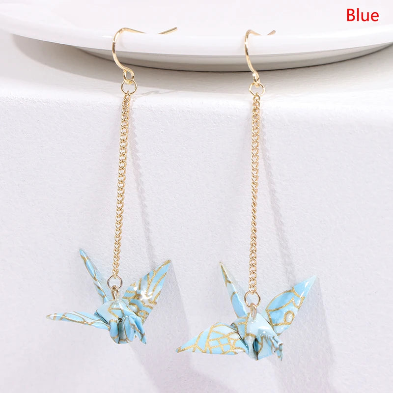 Origami Crane Dangle Earrings – Handcrafted Paper Bird Jewelry