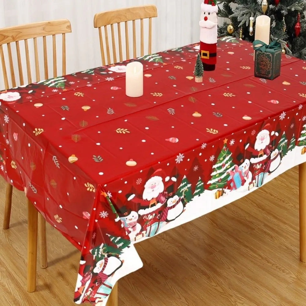 Christmas Disposable Tablecloth – Santa & Elk PE Table Cover