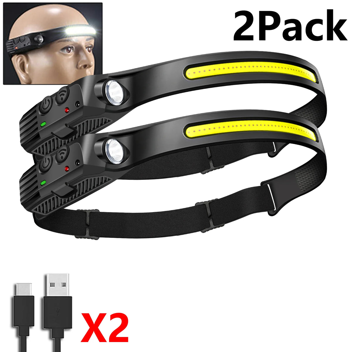 USB Rechargeable COB LED Headlamp | Sensor Touch, IPX4
