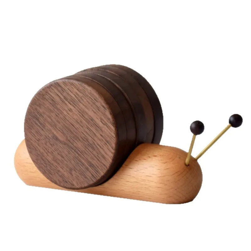 Wooden Snail Coaster & Trivet – Magnetic Heat Insulation Pad