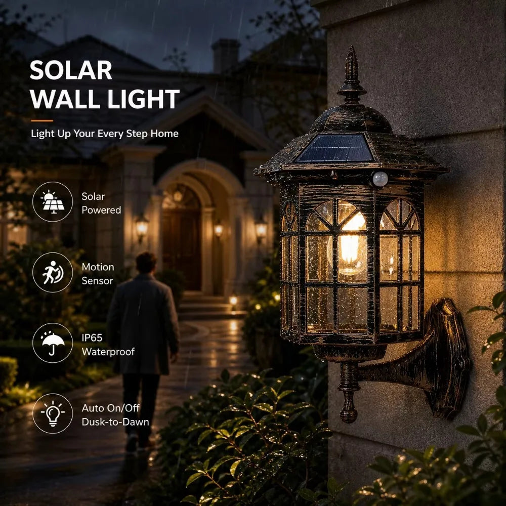 Solar Vintage Outdoor Wall Light | Motion Sensor & IP65 Waterproof