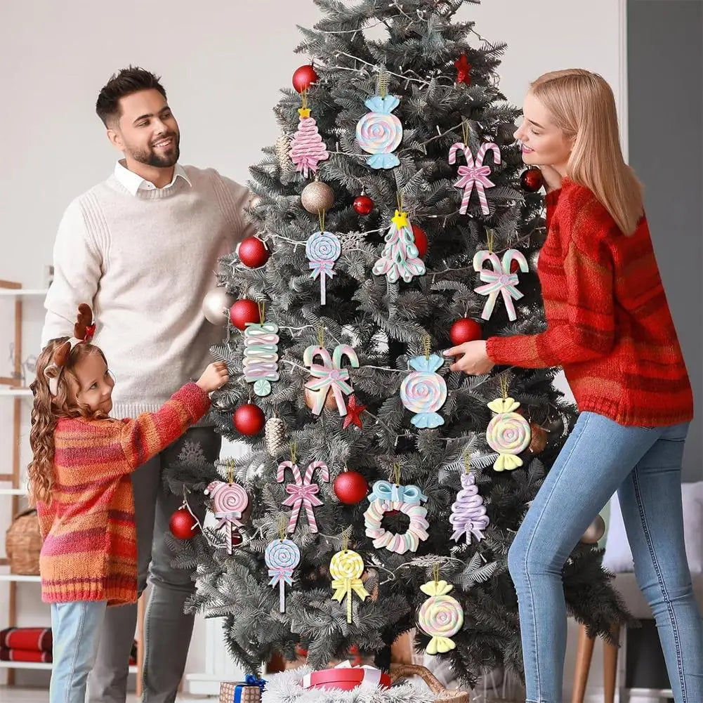 Wooden Pastel Candy Christmas Ornaments Set – 12/24/36 Pcs