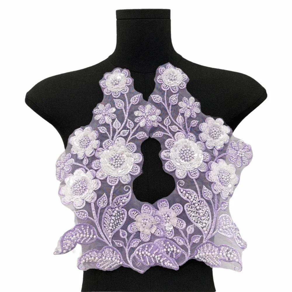 3D Nail Beads Embroidered Lace Sequin Patch – DIY Fabric