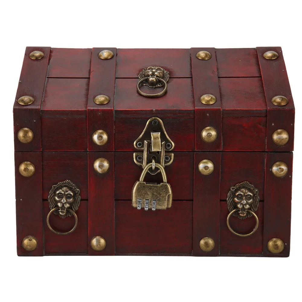 Vintage Wooden Storage Box with Combination Lock | Red Chest