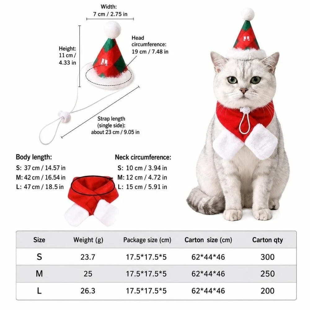 Christmas Dog & Cat Scarf Hat Set – 2-Piece Winter Pet Collar
