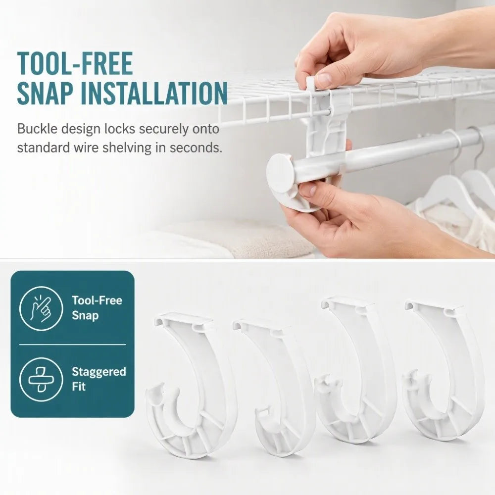 4-Pack J-Shaped Closet Rod Support Brackets – White Plastic