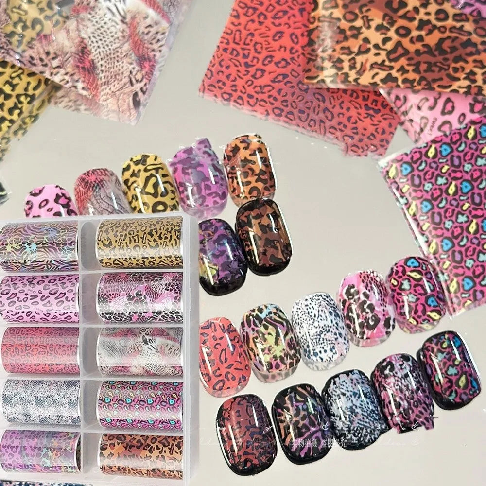 Nail Art Foil Stickers – Lace, Leopard & Stripe Transfers 10pc