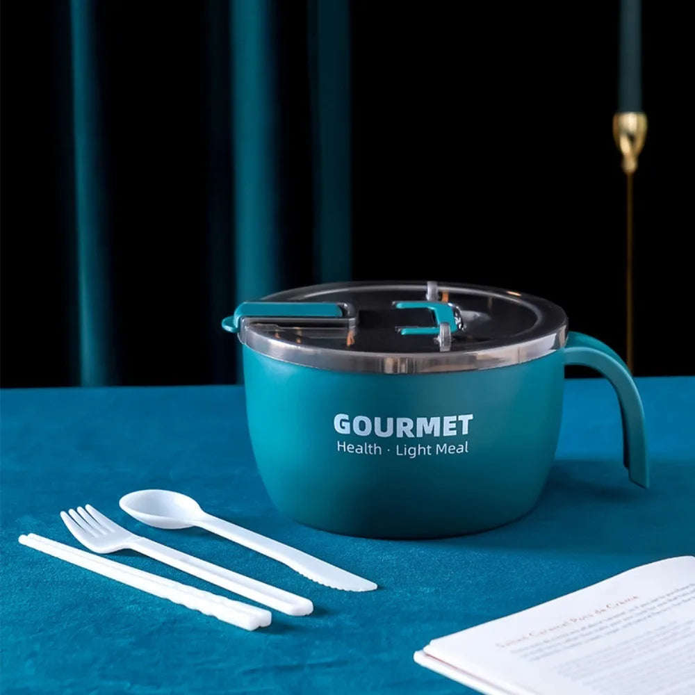 Stainless Steel Noodle Bowl 1300ml – Side Handle & Utensils