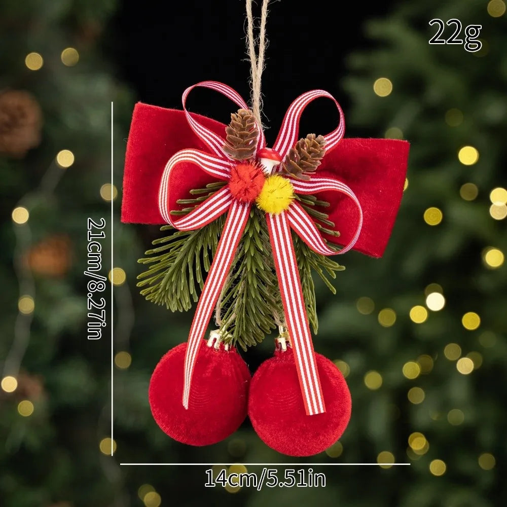 Velvet Christmas Bow Ornament – Wine Red Pine Needle Accent