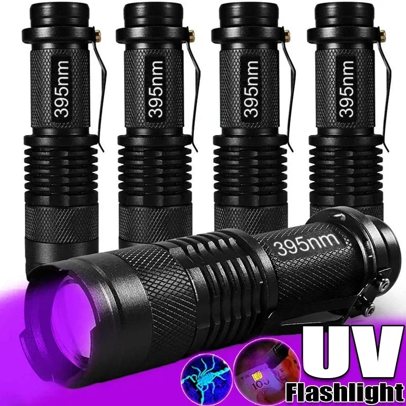 UV Black Light Flashlight 365/395nm Zoomable Ultraviolet Torch