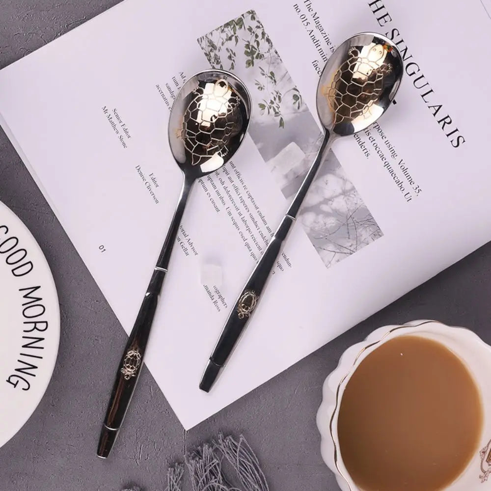 Gold-Plated Tortoise Shell Stainless Steel Dessert Spoon