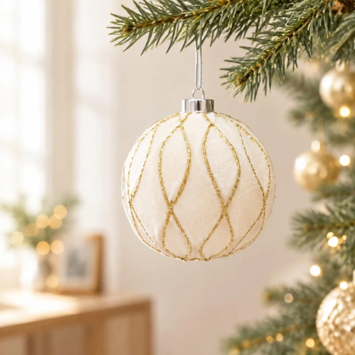 Velvet Christmas Ball Ornaments Golden Glitter Plush Set of 6