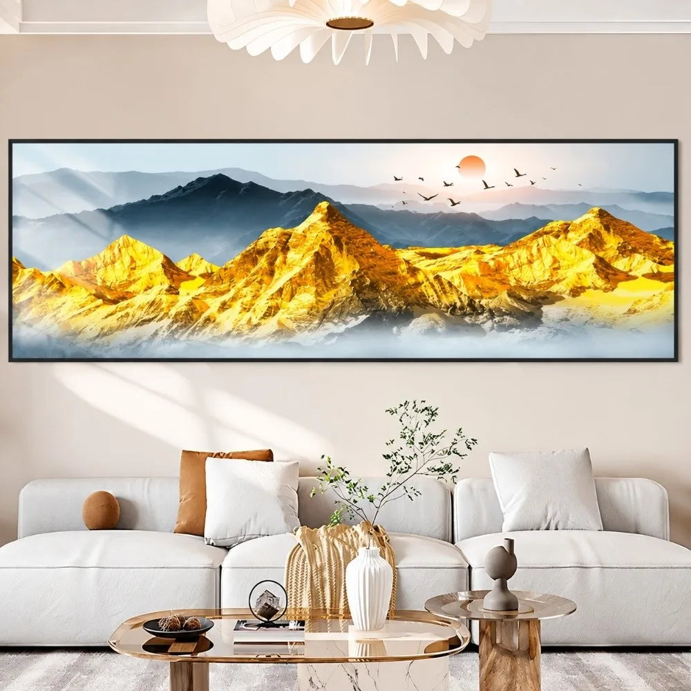 Panoramic Mountain Landscape Wall Sticker | Golden Sunrise Art