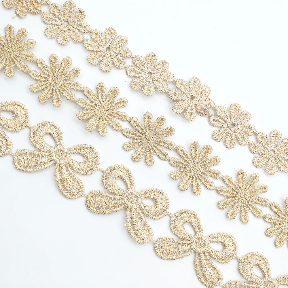 Gold Daisy Embroidered Lace Ribbon 5 Yards – DIY Sewing Trim