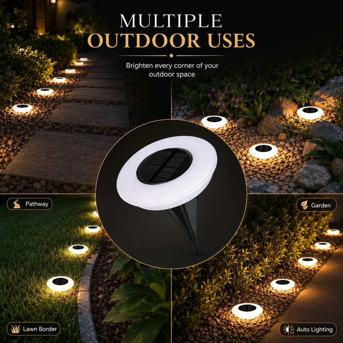 Solar Ground Lights 14 LED Waterproof Outdoor Lawn Lamp 1/2 Pack