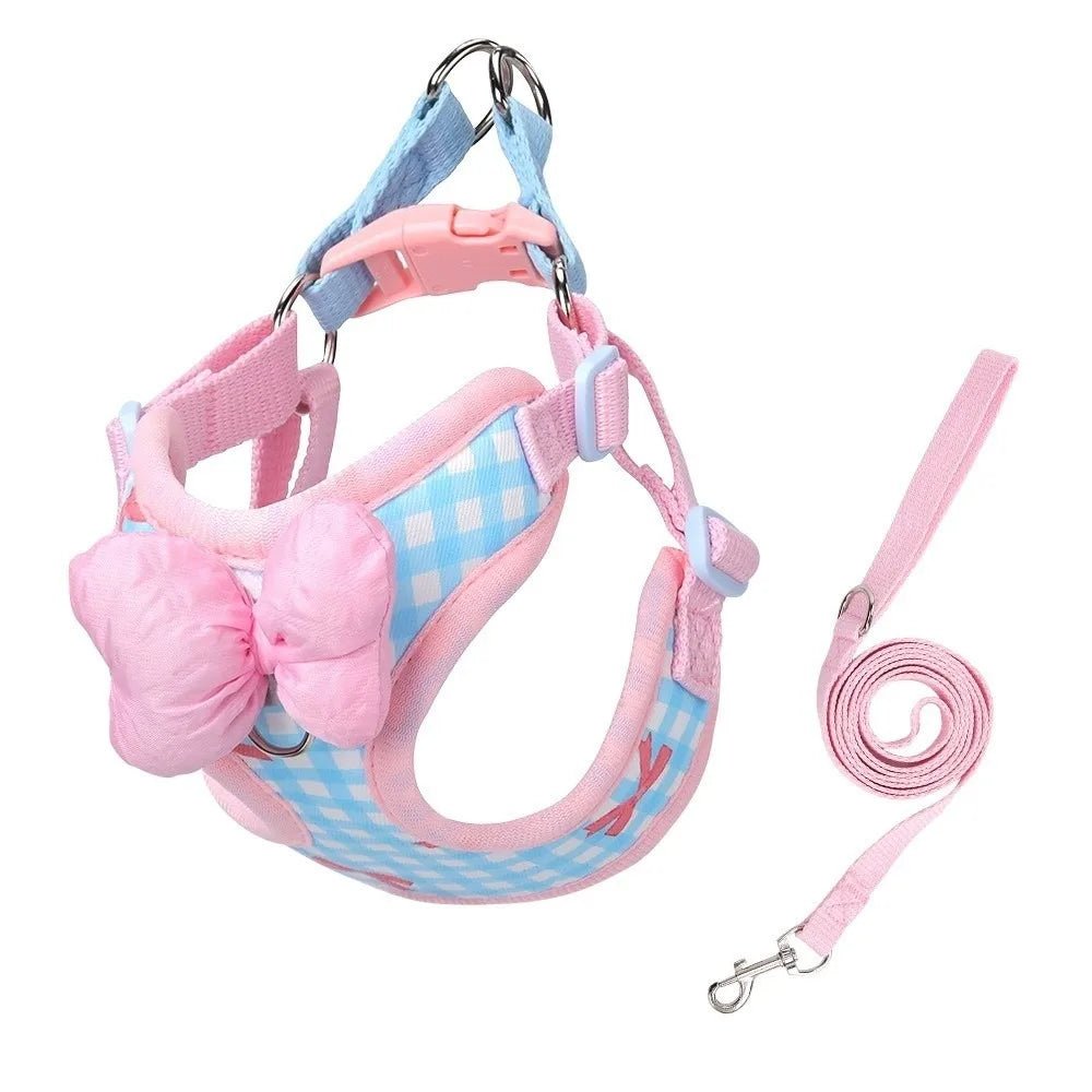 Adjustable Breathable Dog Harness Vest with Bow & Leash