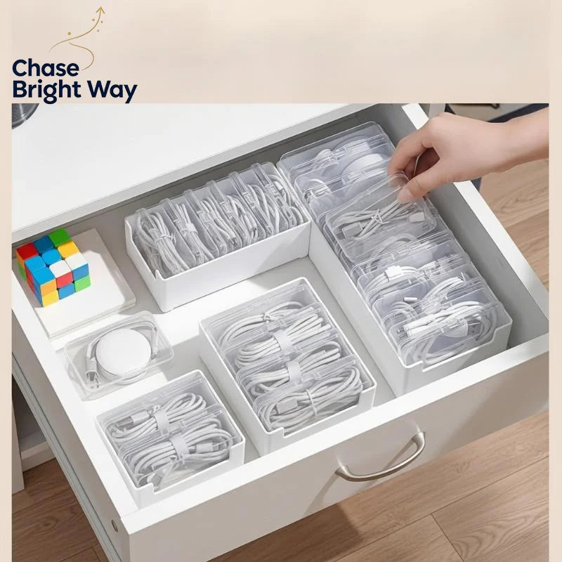 Transparent Multi-Compartment Storage Box for Cables & Accessories