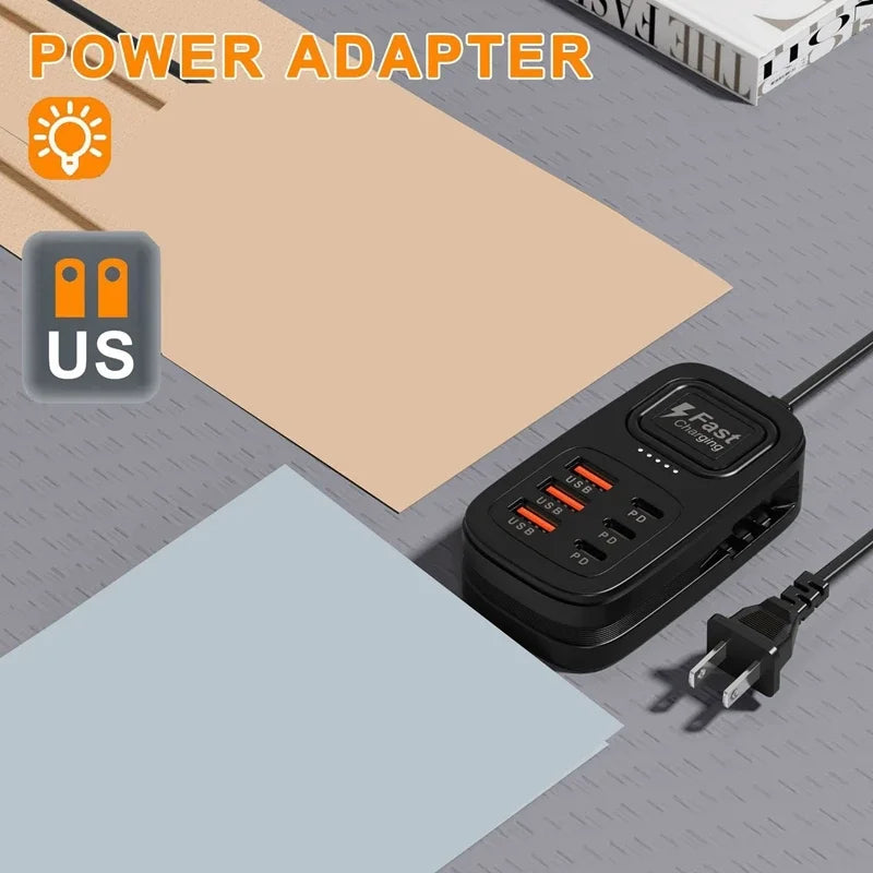 6-in-1 Desktop Charging Station | 3 PD USB-C & 3 USB-A Fast