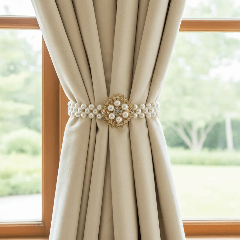 Pearl Curtain Tieback Holdback – Elastic Adjustable Strap