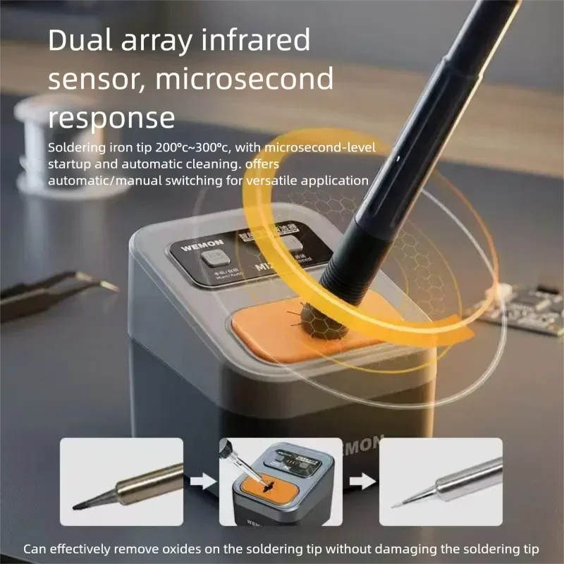 WEMON M12 Auto Soldering Tip Cleaner – IR Sensor Brass Brush