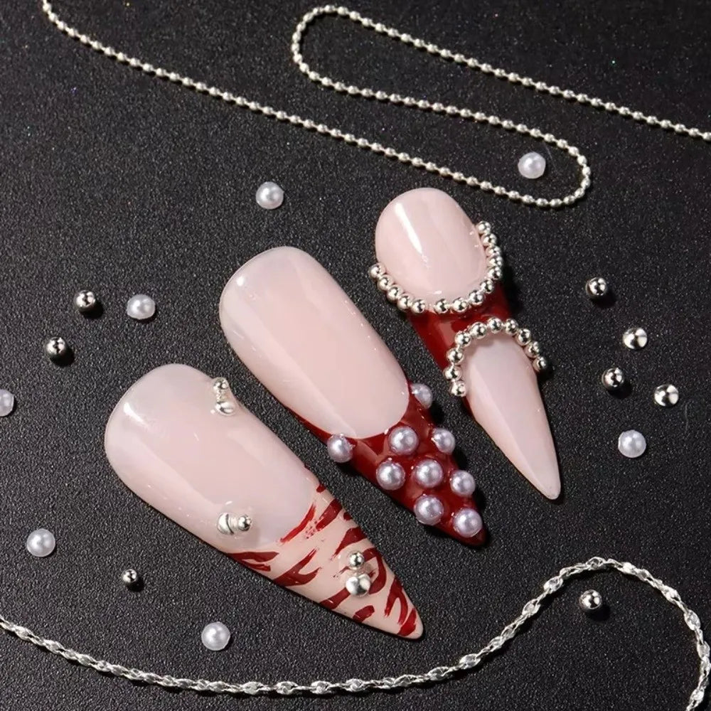 12-Grid 3D Nail Art Studs – Metal Beads, Pearl & Charms Set