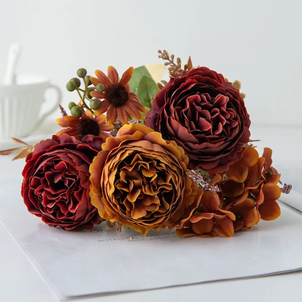 Silk Persian Peony Artificial Bouquet – 5 Heads Fake Flowers