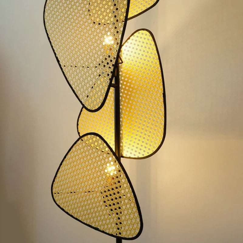 Rattan Bamboo Floor Lamp – Leaf Grid Design for Living Room