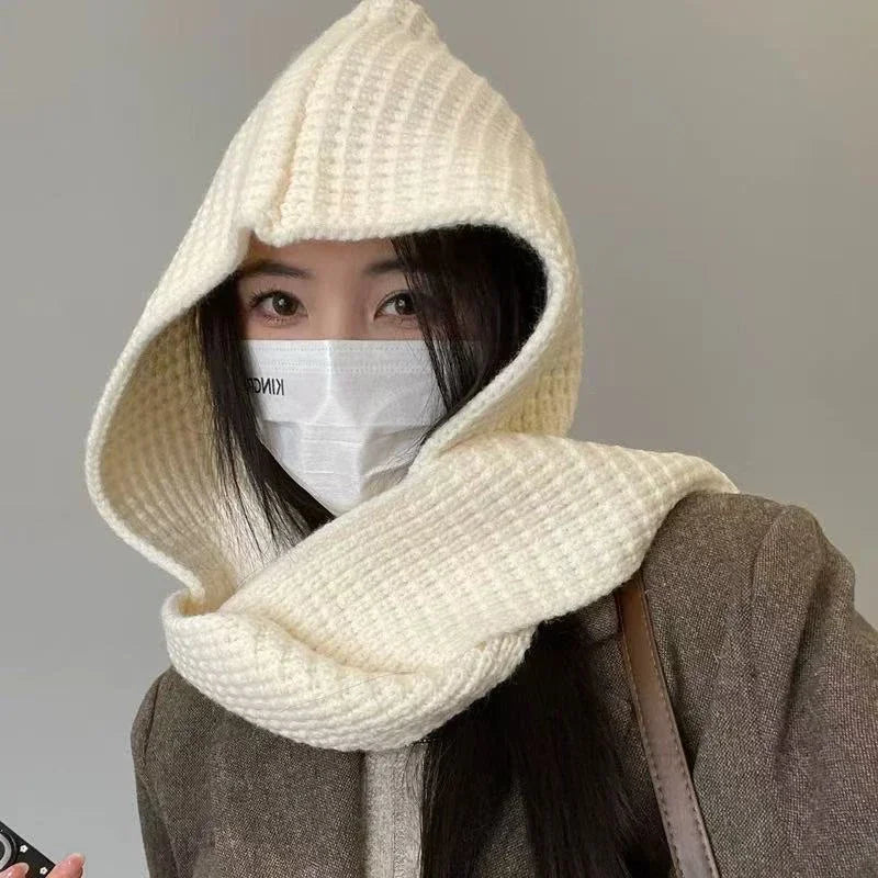 Korean Balaclava Beanie & Neck Scarf – Women's Winter Knit Hat