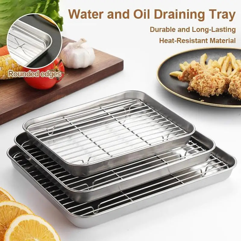 Stainless Steel Baking Tray & Removable Cooling Rack Set