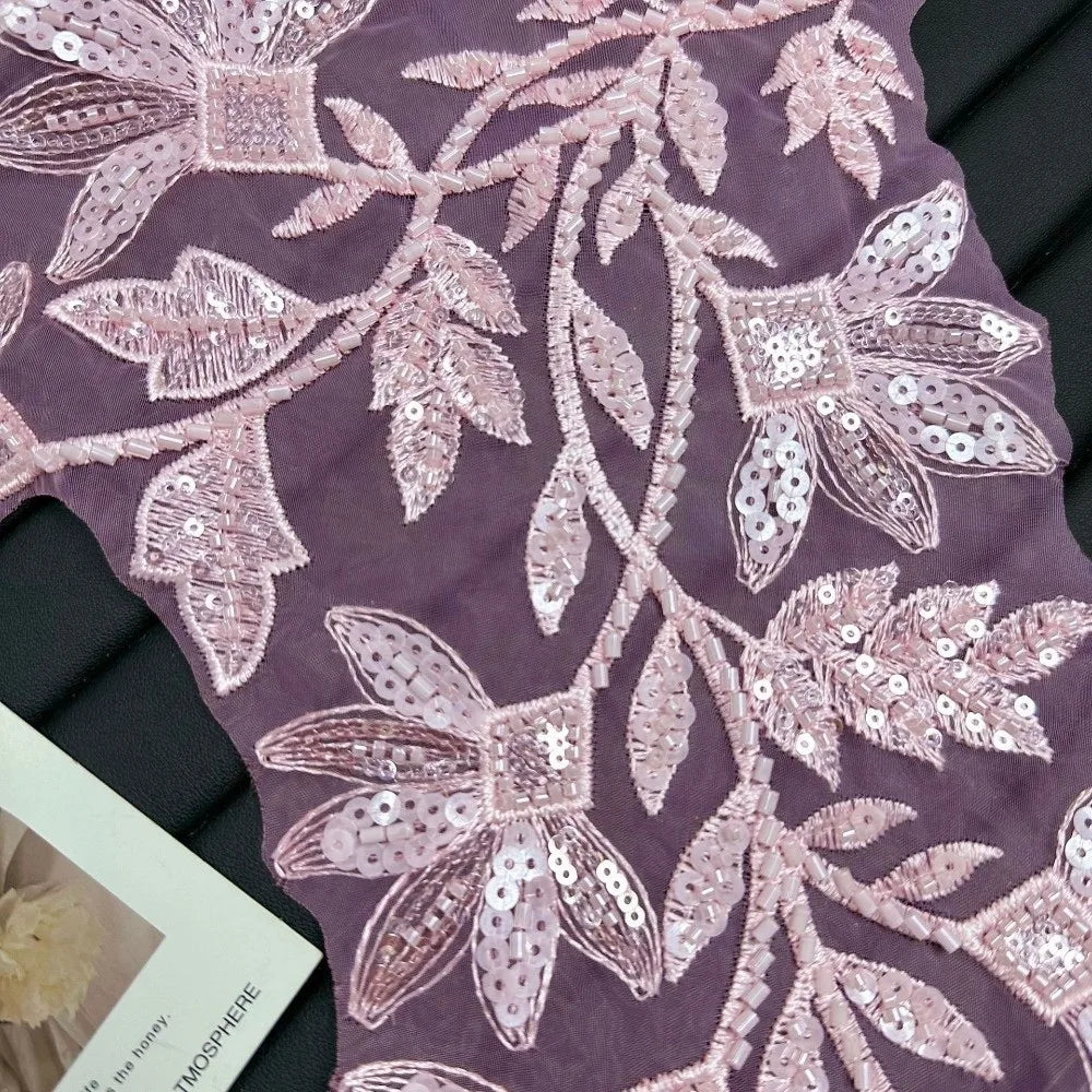 3D Nail Beads Embroidered Lace Sequin Patch – DIY Fabric
