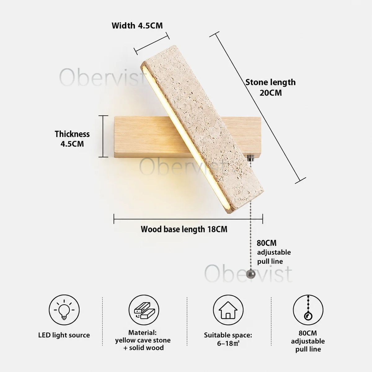 Wabi-Sabi Travertine LED Wall Sconce | Rotatable Pull Chain Lamp