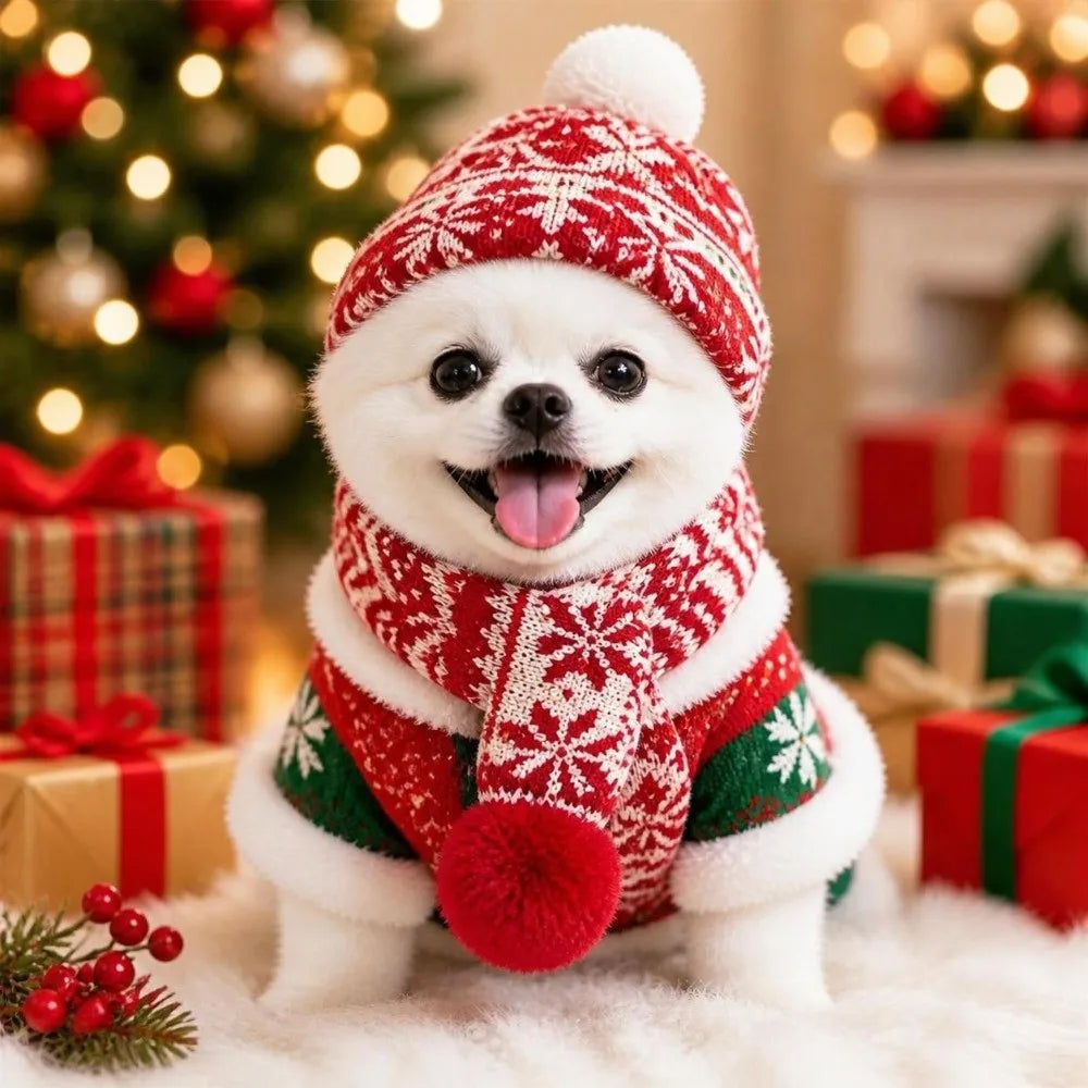 Christmas Dog Scarf Bandana – Festive Small Pet Neck Warmer