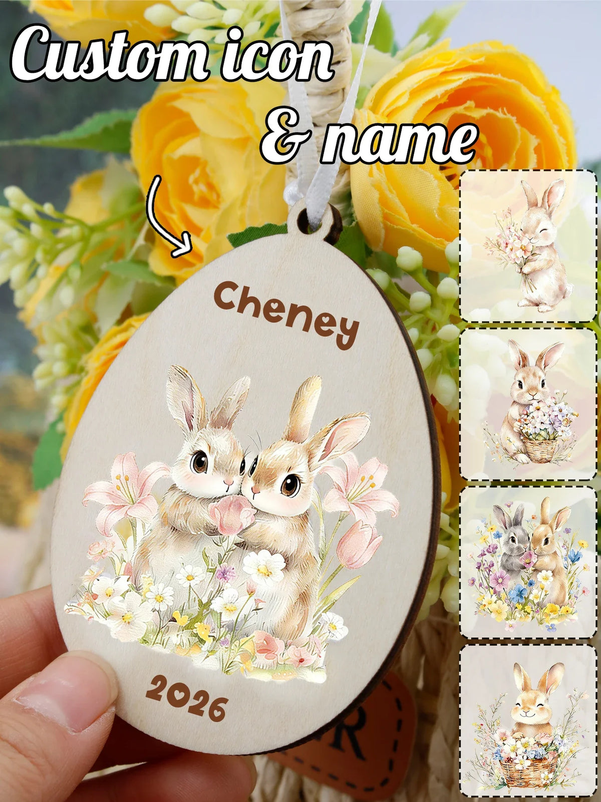Personalized Easter Bunny Hanging Ornament | Custom Name Tag