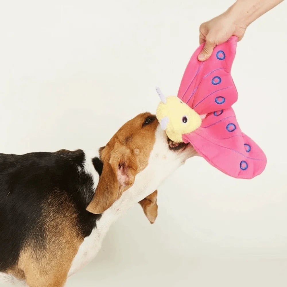 Squeaky Butterfly Plush Dog Toy – Crinkle & Interactive Chew