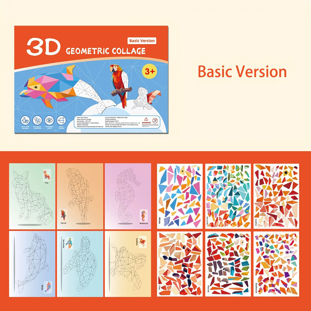 Kids Geometric Collage Puzzle Stickers – Animal Learning Toy