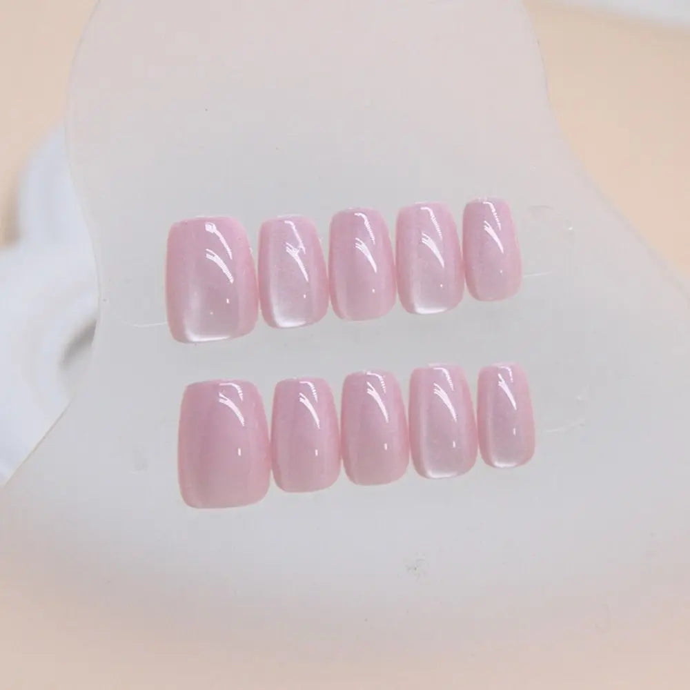 Long Square Cat Eye Press On Nails – French 24pc Set