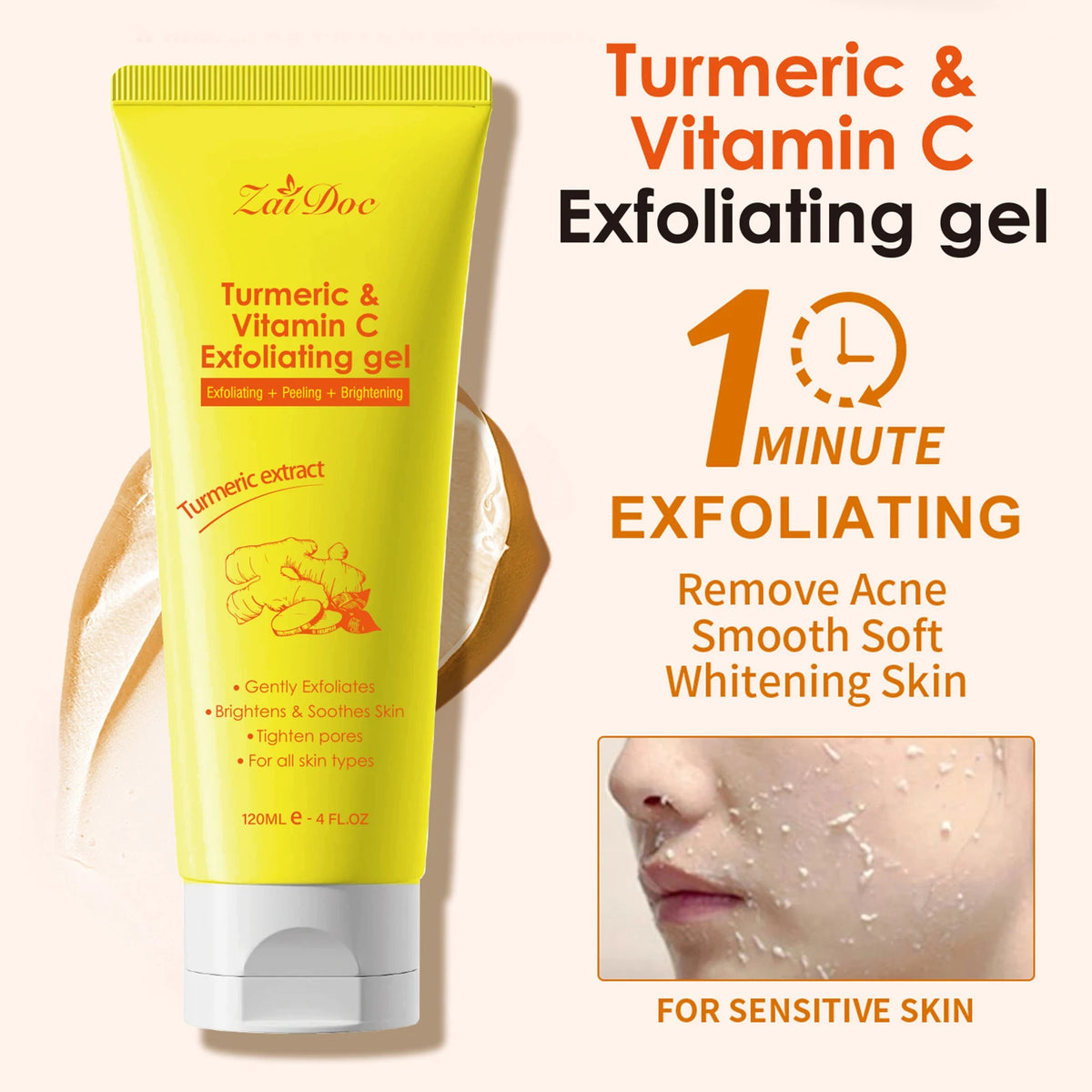 Turmeric Vitamin C Exfoliating Face Gel 120ml | Pore Cleanse
