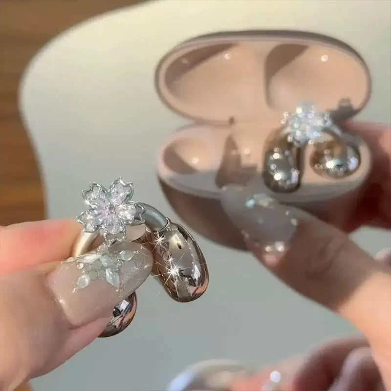 Rhinestone Flower Earbud Charm Clip – Rotating Shiny Decor