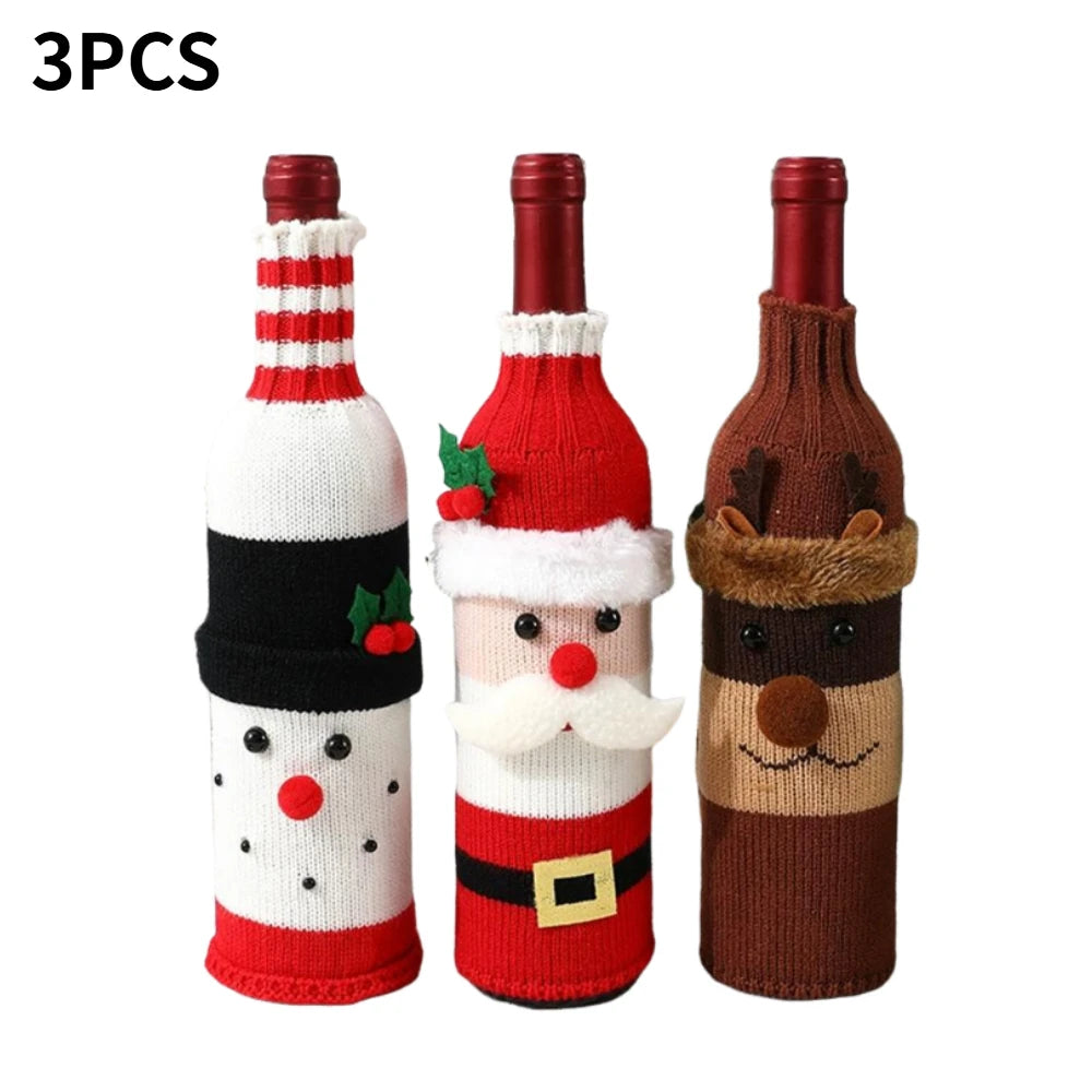 Christmas Knitted Wine Bottle Cover – Santa Snowman Deer Set