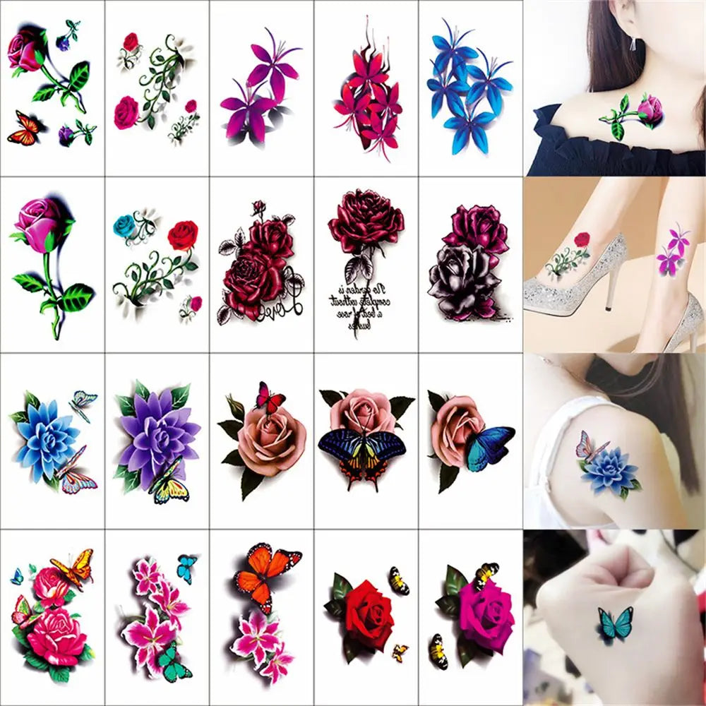 Flower & Butterfly Temporary Tattoo Stickers – Waterproof