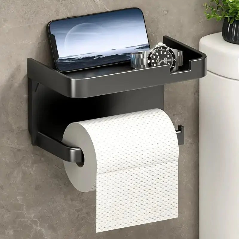 Wall-Mount Toilet Paper Holder with Phone Shelf & Storage
