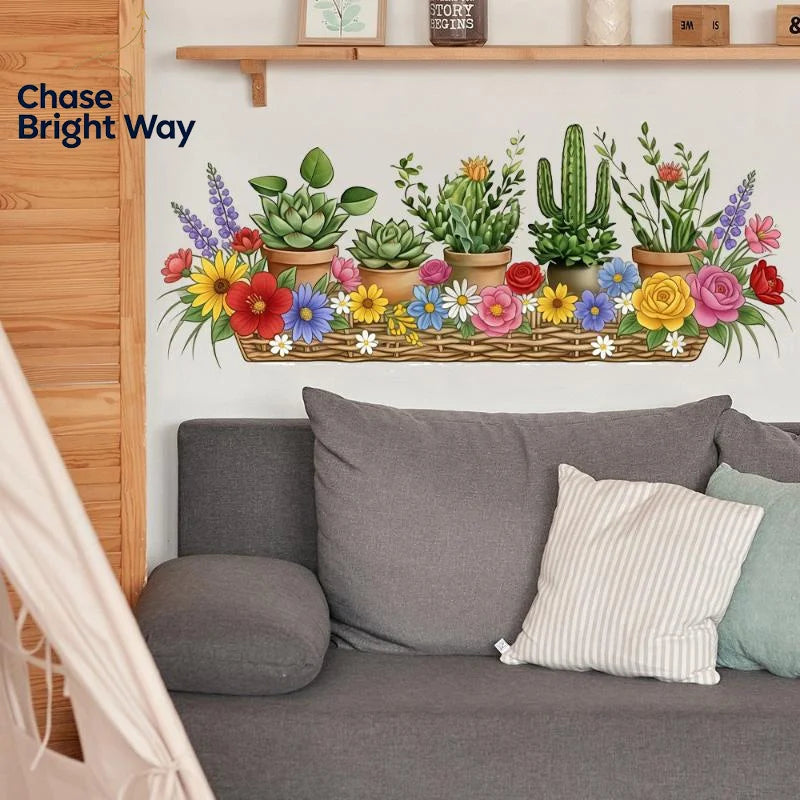 Potted Green Plant Wall Decal – Waterproof Self-Adhesive Sticker