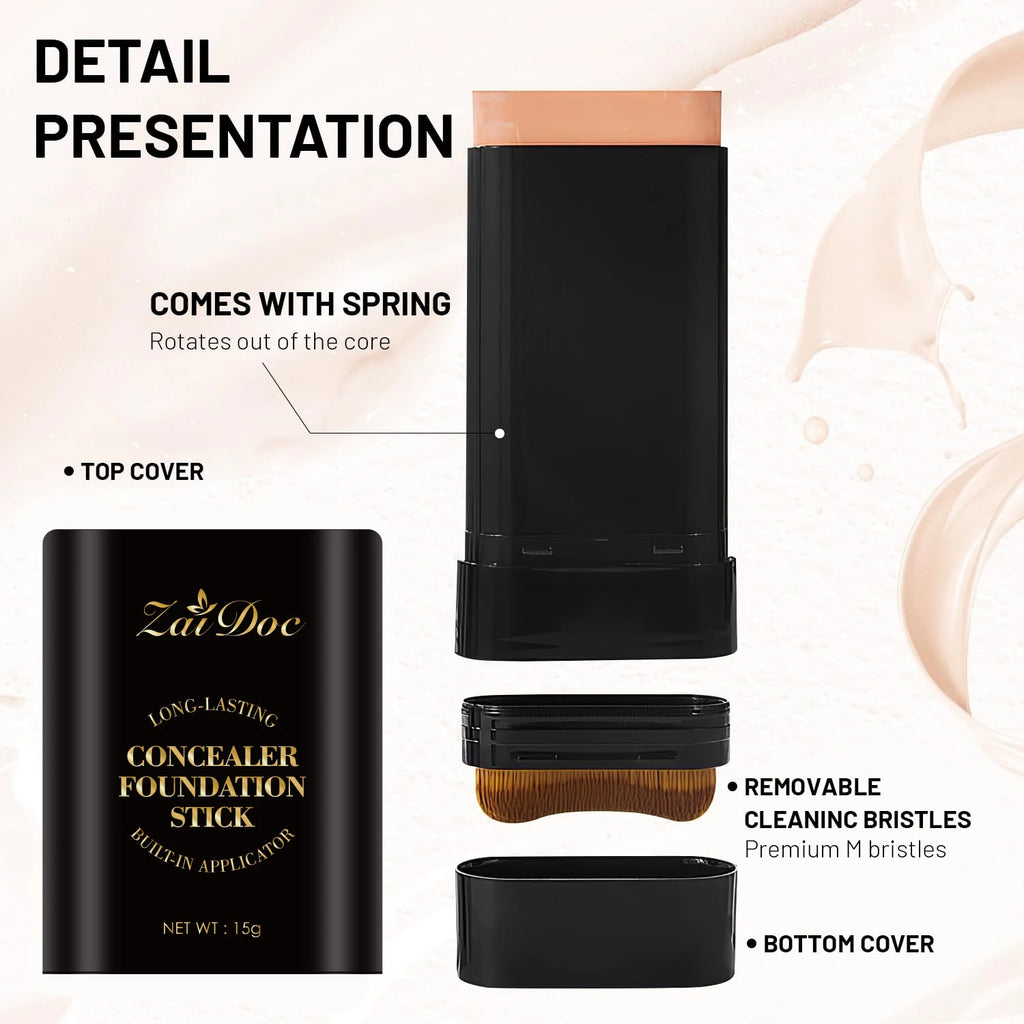 ZaiDoc 2-in-1 Concealer Foundation Stick | 7 Shades + Setting Spray