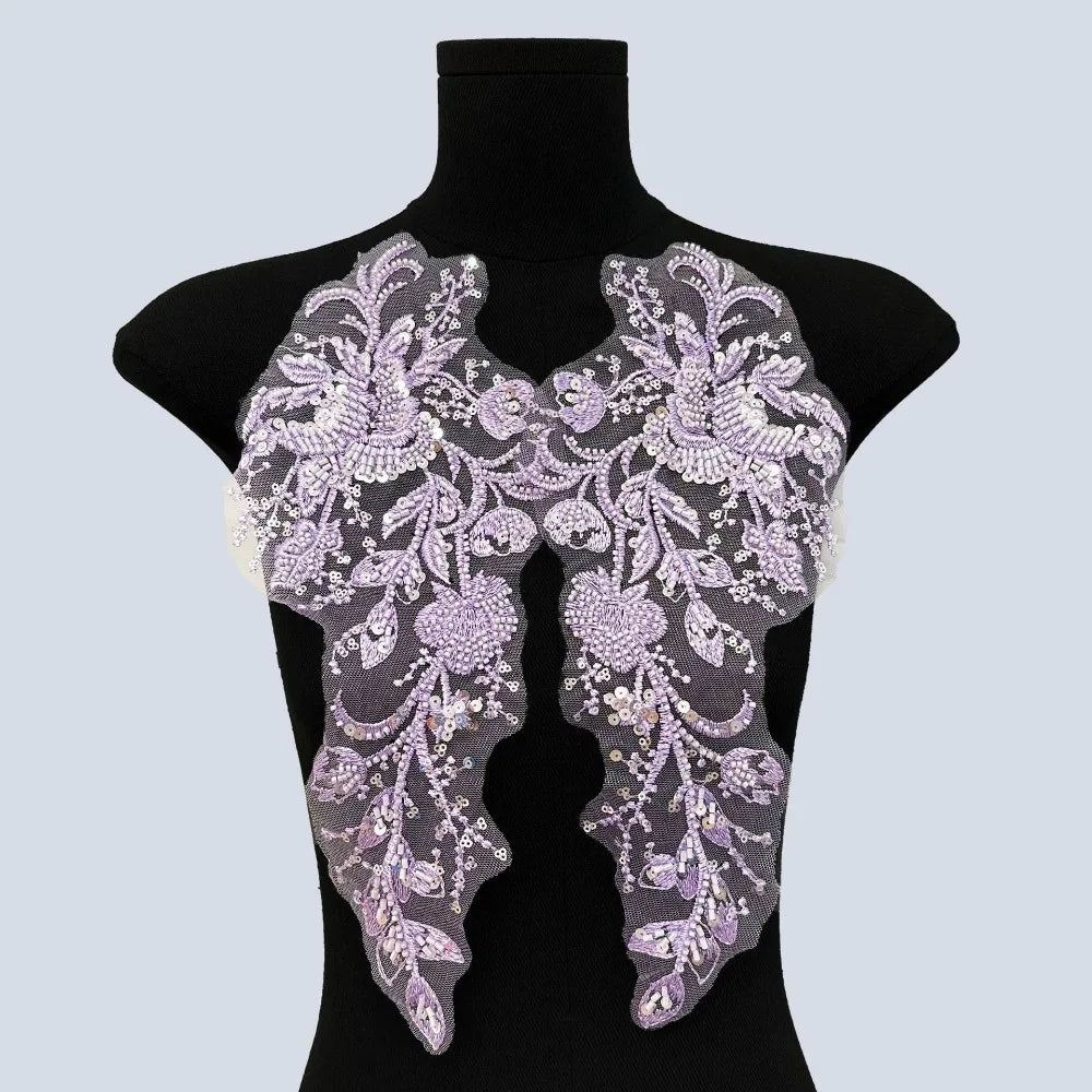 Beaded Sequin Floral Mesh Embroidery Applique Patch – 1 Pair